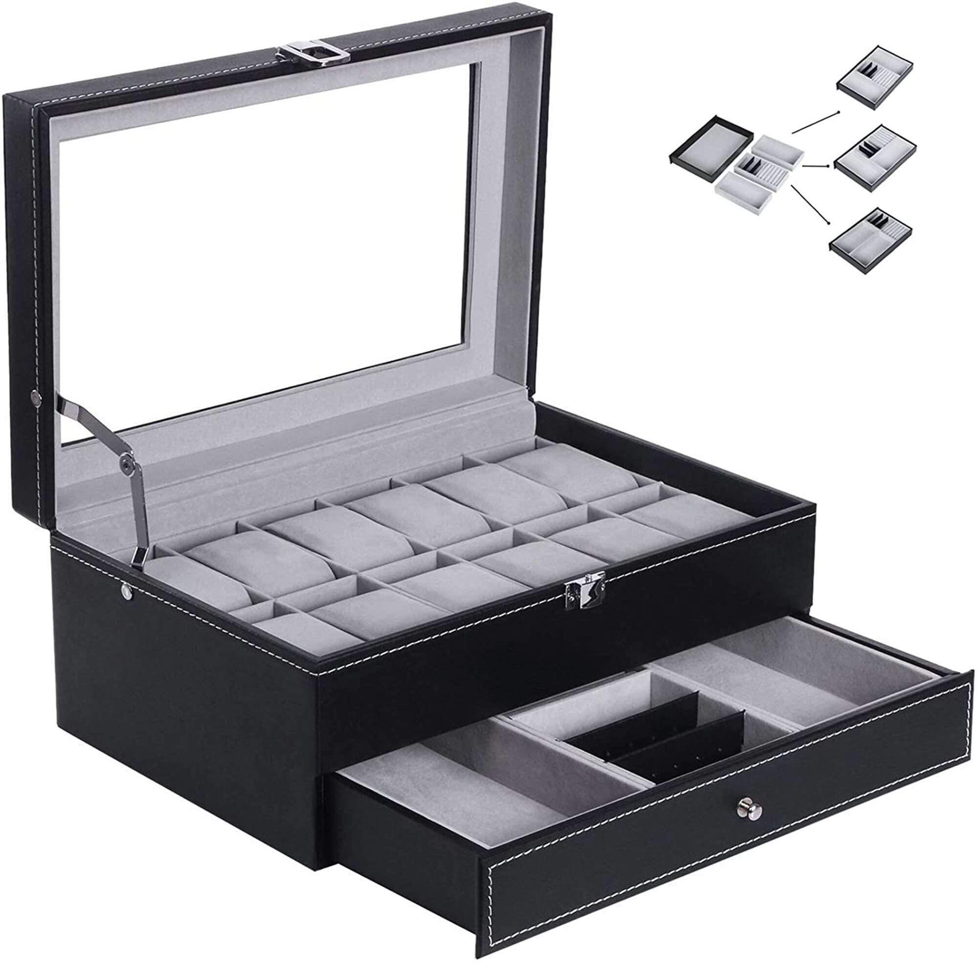 Watch Box Organizer Case 12 Mens Jewelry Display Drawer Etsy
