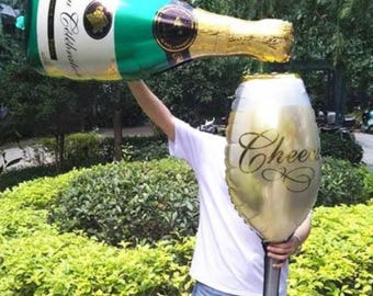 40 inch Large Champagne Bottle, Cheers Glass foil balloon Birthday Wedding Anniversary Party Decorations
