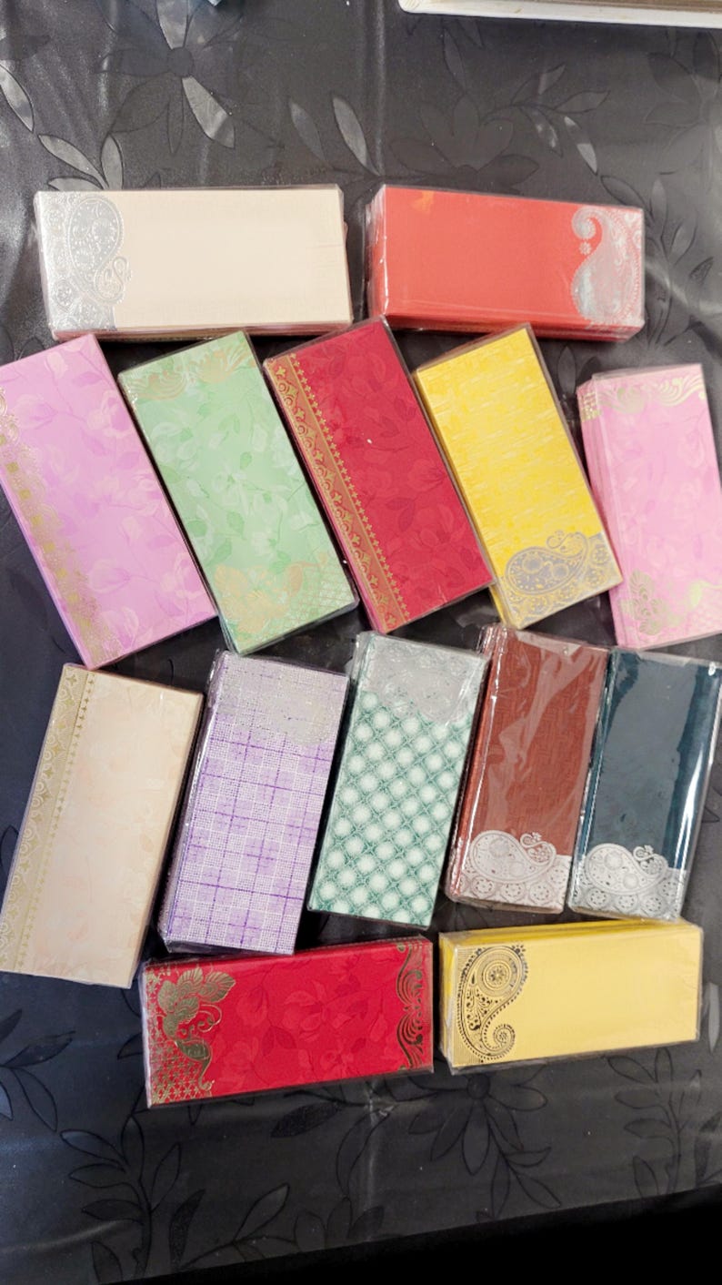 Money Envelope Gift 10 Pack Golden Decretive Colourful Edge Design