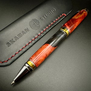 Bolígrafo hecho a mano, bolígrafo estabilizado, bolígrafo giratorio chapado en titanio, lujoso bolígrafo rotativo Parker, estuche de cuero genuino hecho a mano