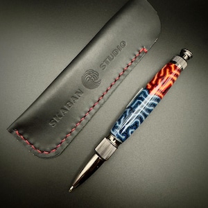 Bolígrafo Click hecho a mano, bolígrafo Micarta colorido, bolígrafo con temática de fuego, lujoso bolígrafo Click Parker, estuche de cuero genuino hecho a mano