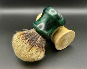 Handmade Shaving Brush, premium 2-band badger hair, made from green pearl resin