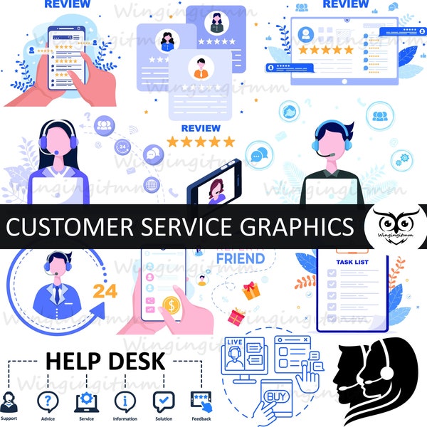 Customer Service Graphics, Call Center Clipart Clip Art, Online Reviews, Corporate Graphics, Digital Paper, Digital Printouts