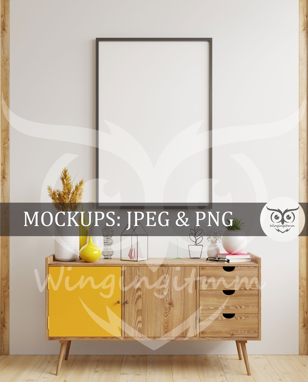 Wood Picture Frame Art Display Simple Vertical Frame on Table W/ Wood