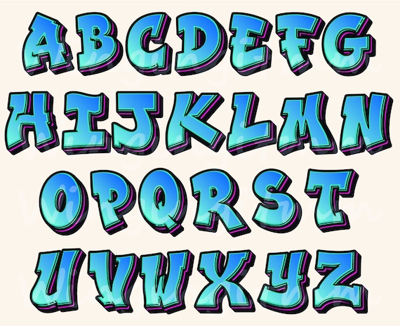 Graffiti-Buchstaben, Keine Installation erforderlich, PNG JPG  PDF-Buchstaben, Farbverlaufsschrift, Digitale Downloads, Typografie