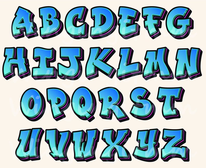 Graffiti Letters, No installation needed, PNG JPG PDF Letters, Gradient font, Digital Downloads, Typography image 1