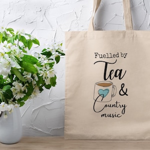 Country music and Tea tote bag country girl country music merchandise customised totes country music bag gift