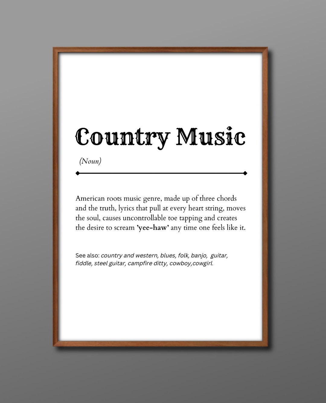 Country Music Definition Print Gift Country Music Print Lyric - Etsy