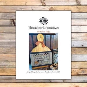 May include: A printable pattern for a cross stitch design featuring a witch riding a pumpkin with the text "Witchy ride and pumpkin gleam, I get to celebrate on Halloween".