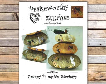 Creepy Pumpkin Stackers, Praiseworthy Stitches, Cross Stitch Pattern, Halloween