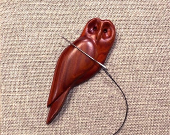 Owl Needle Minder, Hand-carved