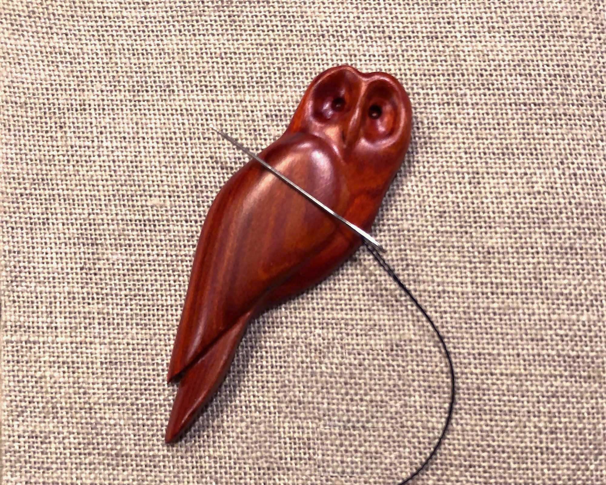 Owl Needle Minder, Hand-carved