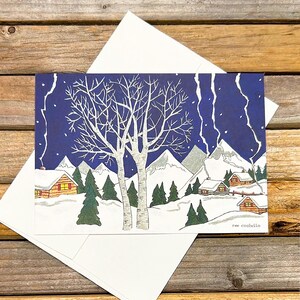 Cartão de felicitações sazonal Snowy Acres, 6 cartões, em branco por dentro