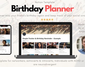 Birthday Tracker Notion Template | Dashboard for neurodivergent Individuals with ADHD or Autism | Digital Calendar | Social Circle Planner