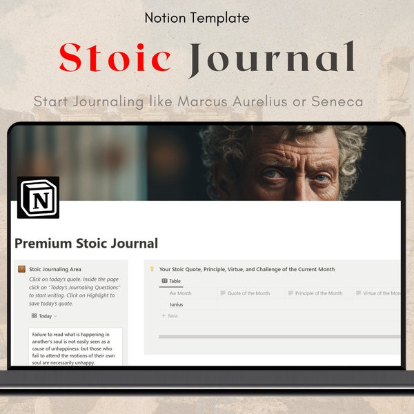 Premium Stoic Notion Journaling Template - Daily Journaling like Marcus Aurelius or Seneca for Mindfulness - Diary - Mindfulness - ADHS