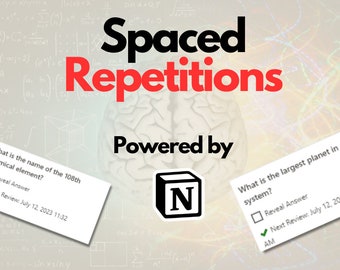 Spaced Repetition Flashcards for Notion, Student Template, ADHD Brains, Academic Notion Template,