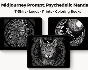 Midjourney Ai Prompt - Dreamy Mandalas - For Logos, T-Shirt Design or Coloring Books, Ai Wall Art Prompt, Black and White