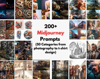 200+ Midjourney V 5+ Prompts Bundle - Image AI Prompts across 50 Categories - For Graphic Designers, Stock Photographers, Content Creators
