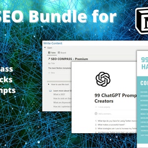 SEO Bundle for Notion - Notion Template - E-Book 99 SEO Hacks - 99 Search Engine Optimization prompts for AI tools like ChatGPT