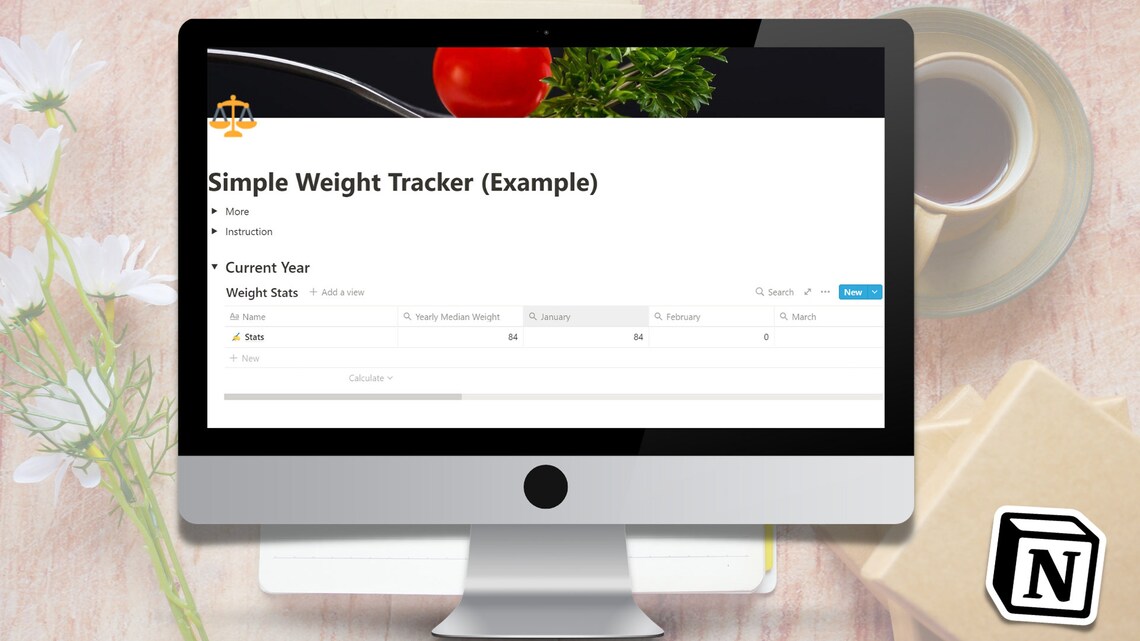Weight Loss Tracker Notion Template, Digital Weight Loss Journal