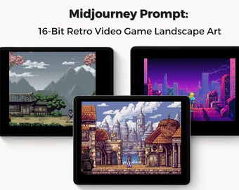 Midjourney Image Ai Prompt - 16 Bit Retro Video Game style Wallpaper Landscape Art, Best Midjourney Prompt, Customizable, Ai Wall Art Prompt