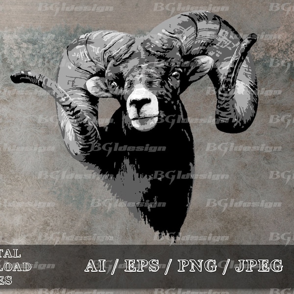 Bighorn Ram 4 vector eps / ai / svg / pdf / dxf / png / jpeg Bighorn Sheep silhouette