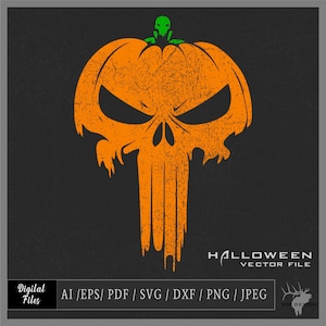Halloween Punisher wektor eps / ai / svg / pdf / dxf / png / jpeg Głowa dyni