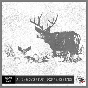Maultier Deer 8380R Vektor eps / ai / svg / pdf / dxf / png / jpeg Buck Silhouette
