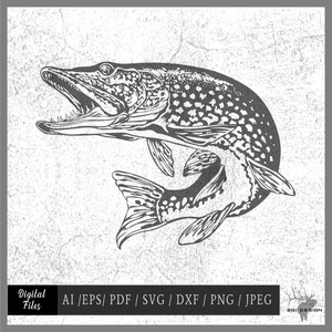 Pike 676P vector eps / ai / svg / dxf / jpeg / pdf / png Fish Fishing