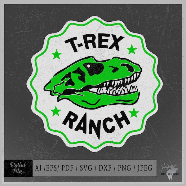 T-Rex Ranch reversed color vector eps / ai / svg / png Dinosaur