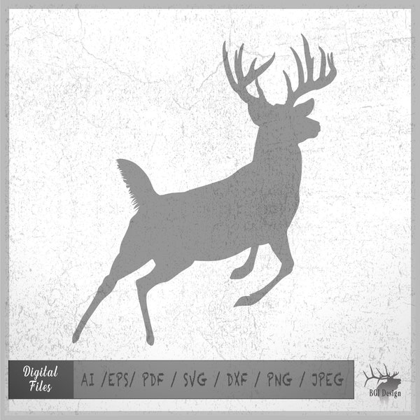 Jumping Deer vector eps / ai / svg / pdf / dxf / png / jpeg Running Buck silhouette