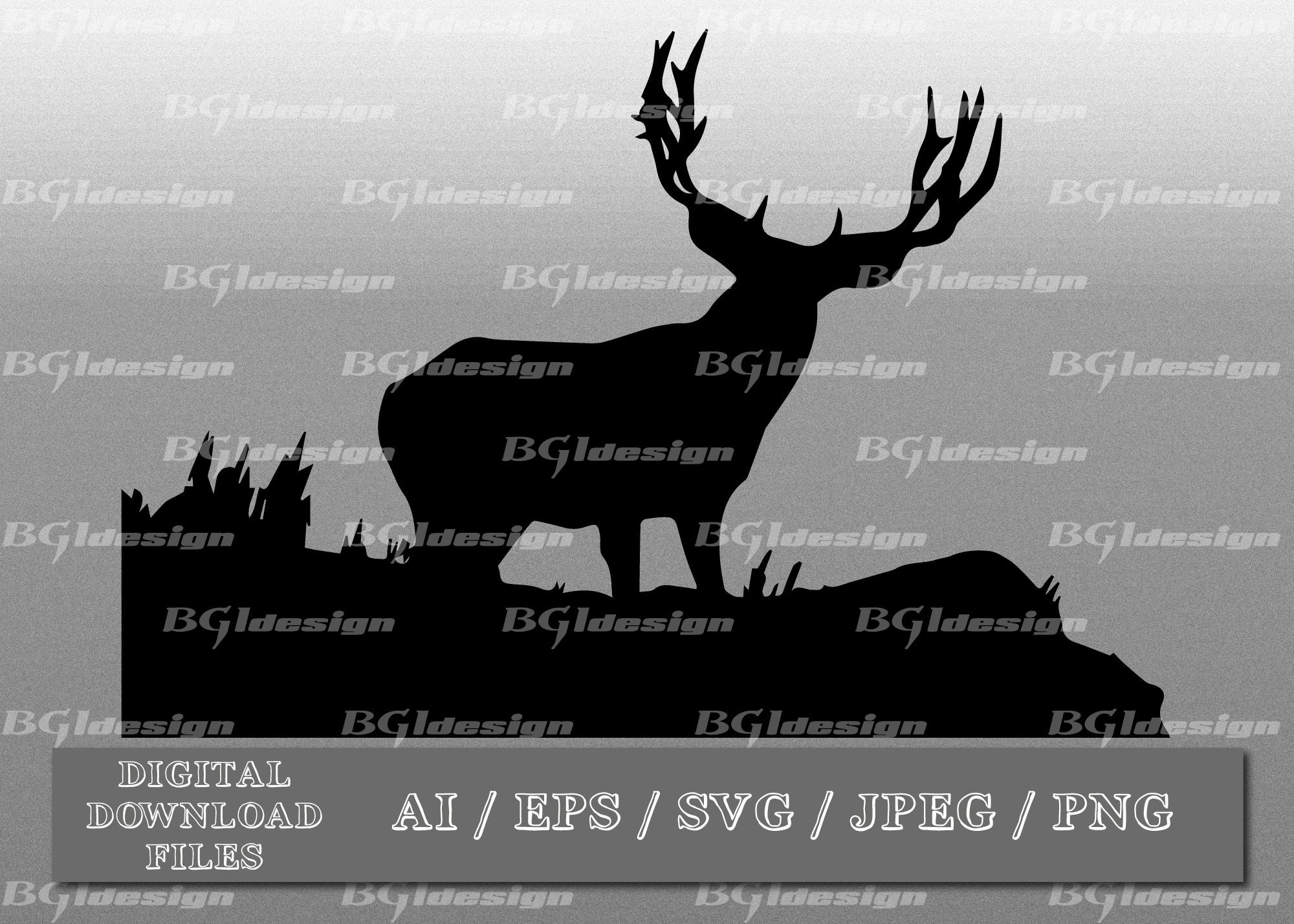 Mule Deer 2 vector eps / ai / svg / png Buck silhouette Etsy