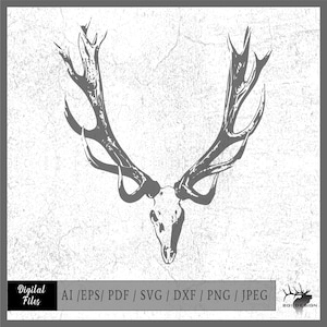 Elk Skull 4 Vector   eps / ai / svg / dxf / pdf / png / jpeg Elk Hunter Horn
