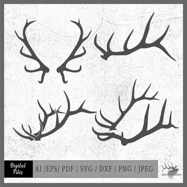 Elk Horns Vector 1 eps / ai / svg / pdf / dxf / png Elk Hunter Horn