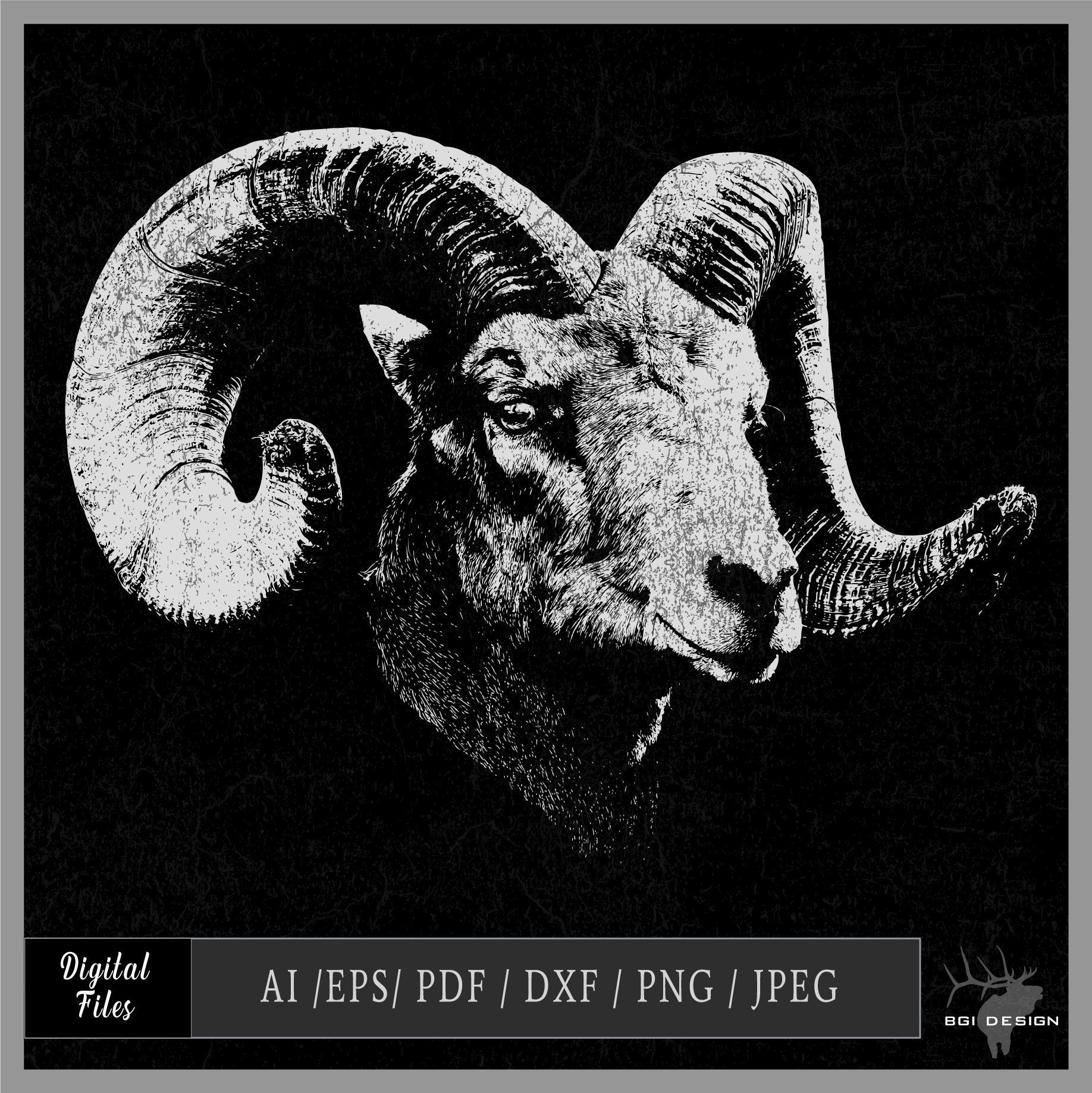 Bighorn Ram 5550 vector eps / ai / pdf / dxf / jpeg / png Bighorn Sheep logo, image size:1836x1837