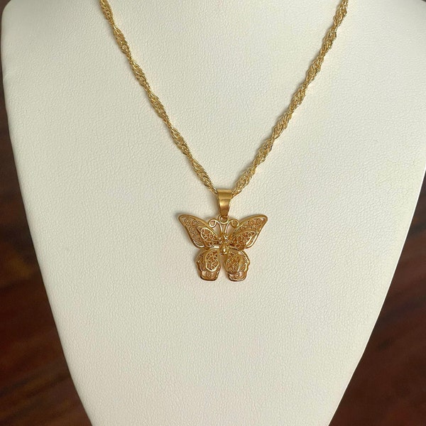 Gold Mariposa Butterfly Necklace 18K Gold Plated