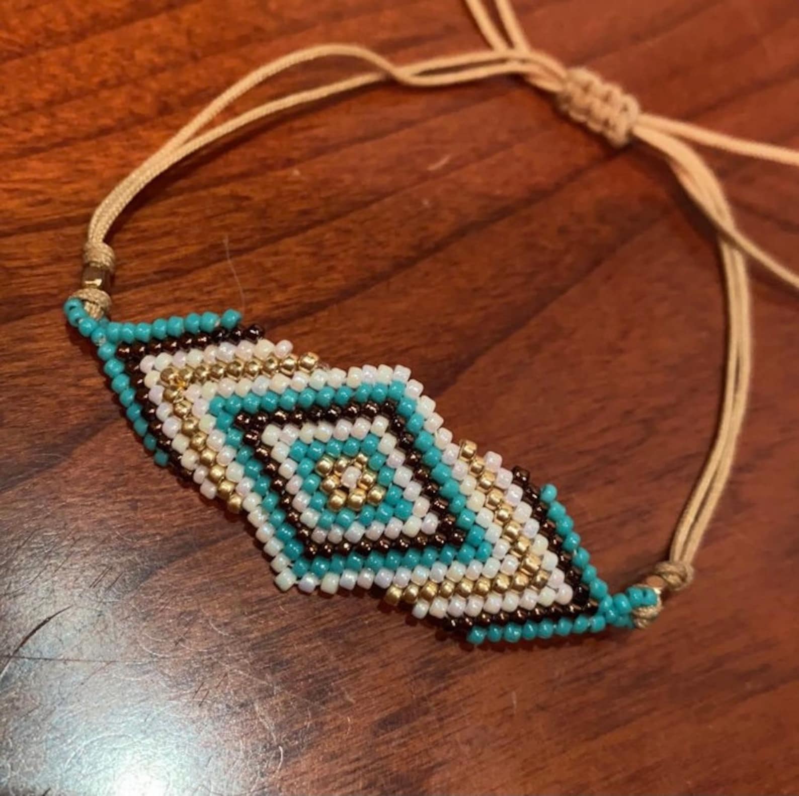 Knit Pattern Bead Bracelet Adjustable String Bracelet Tiny Etsy