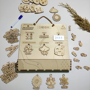 Wooden Perpetual Calendar, Montessori, Educational Tool, Cognitive Stimulating Social Interaction, Gifts for Kids, Toddlers, Child Education