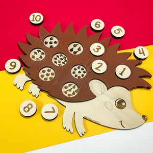 Holzpuzzle Wald Igel Spielzeug, Zahlenzählen mit Igel, Lernspielzeug für Kinder, Kleinkinder und Babys, Waldorf Montessori