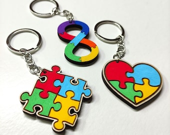 Wooden Autism Keyring, Neurodiversity Symbol Keychain, Autistic Pride, Autism Spectrum, Autism Awareness, Gift for Mom