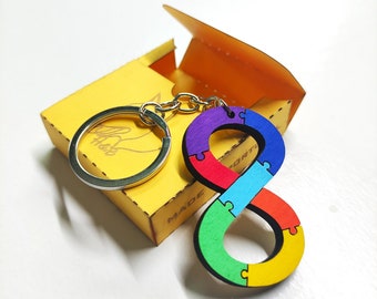 Wooden Autism Keyring, Neurodiversity Symbol Keychain, Autistic Pride, Autism Spectrum, Autism Awareness, Gift for Mom