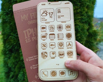 Mon premier iPhone, téléphone personnalisable en bois pour les enfants, jouet Montessori fabriqué à la main pour les tout-petits