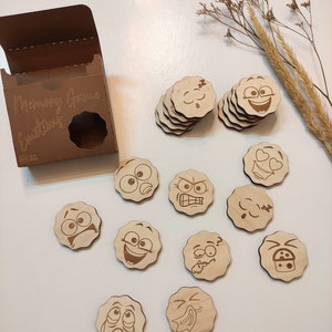 Jeu de mémoire d'émotions en bois, cadeaux pour enfants cartes assorties Montessori en bois jouets d'apprentissage pour les tout-petits