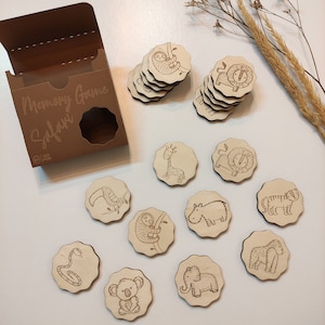 Jeu de mémoire Safari en bois, cadeaux pour enfants cartes assorties jouets Montessori en bois jouets d'apprentissage pour les tout-petits