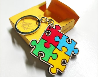 Wooden Autism Keyring, Neurodiversity Symbol Keychain, Autistic Pride, Autism Spectrum, Autism Awareness, Gift for Mom