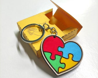 Wooden Autism Keyring, Neurodiversity Symbol Keychain, Autistic Pride, Autism Spectrum, Autism Awareness, Gift for Mom