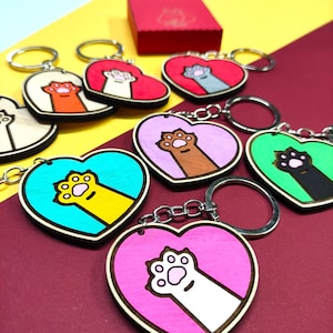 Wooden Cat Paw Heart Keychain, Pet Lover Gift, Custom Engraved Keyring, Cute Cat Accessory, Personalized Cat Paw Charm, Pet Housewarming