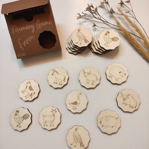 Jeu de mémoire de ferme en bois, cadeaux pour enfants Cartes assorties Jouets Montessori en bois Jouets d'apprentissage pour les tout-petits