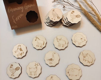 Wooden Farm Memory Game, Personalized Gifts for Kids Matching Cards Wood Montessori Toys Learning Toys For Toddlers