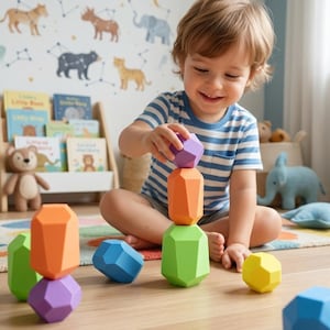 Balancierende Steine Spielzeug, Montessori Inspirierte Stacking Rocks, Feinmotorik Aktivität, Pastell Sensorisches Spielzeug, Lernset mit offenem Ende